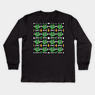 Green anarchism riot pattern Kids Long Sleeve T-Shirt